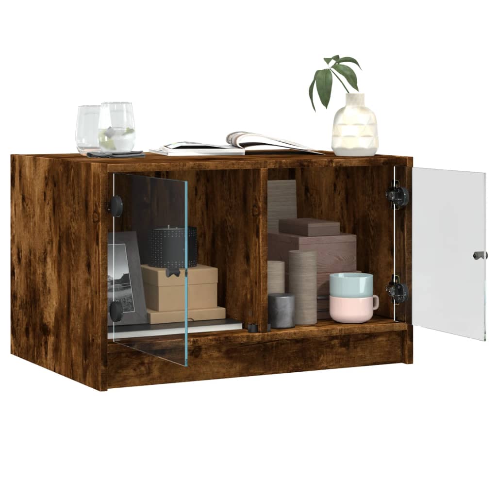 Table basse avec portes vitrées chêne fumé 68x50x42 cm