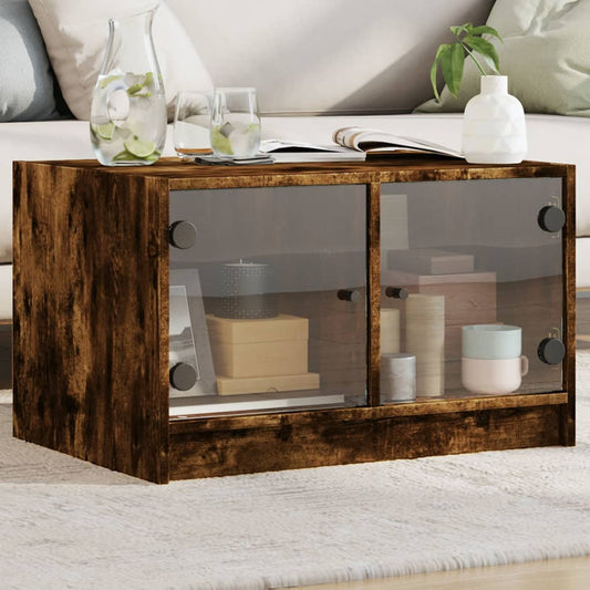 Table basse avec portes vitrées chêne fumé 68x50x42 cm