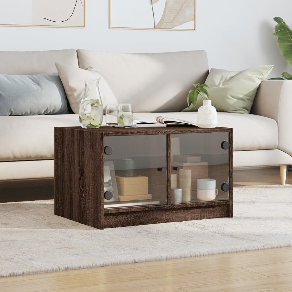 Table basse avec portes vitrées aspect chêne marron 68x50x42 cm