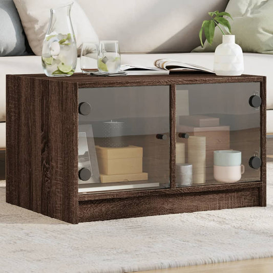 Table basse avec portes vitrées aspect chêne marron 68x50x42 cm