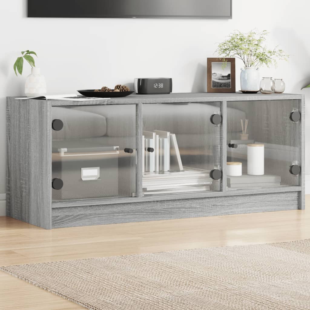 Meuble TV avec portes vitrées Gris Sonoma 102x37x42 cm
