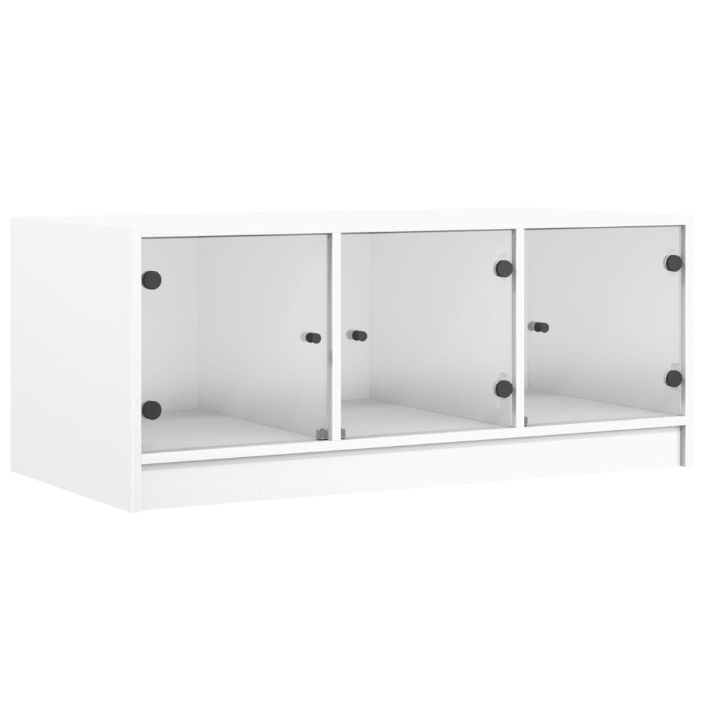 Coffee table with glass doors white 102x50x42 cm