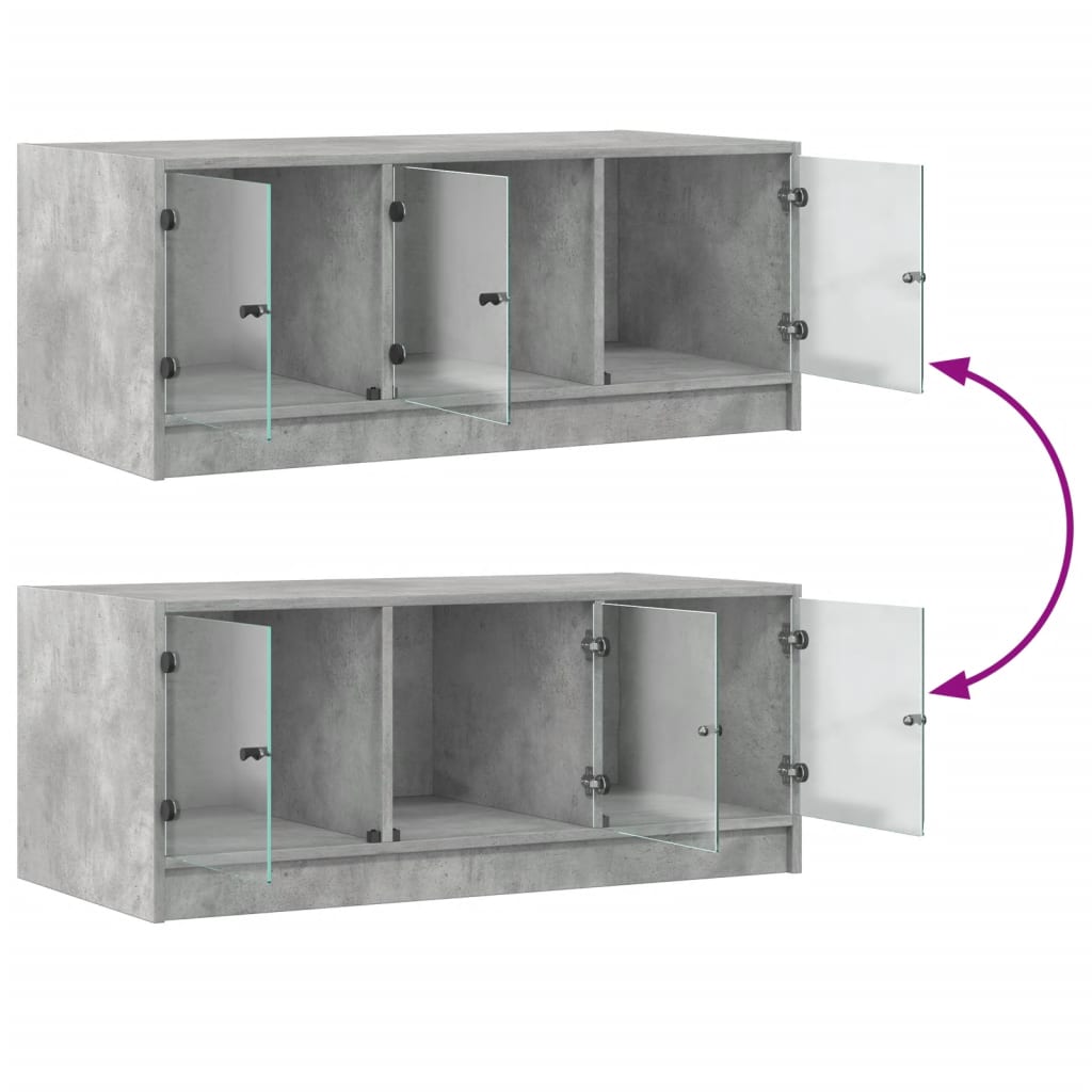 Table basse avec portes vitrées gris béton 102x50x42 cm