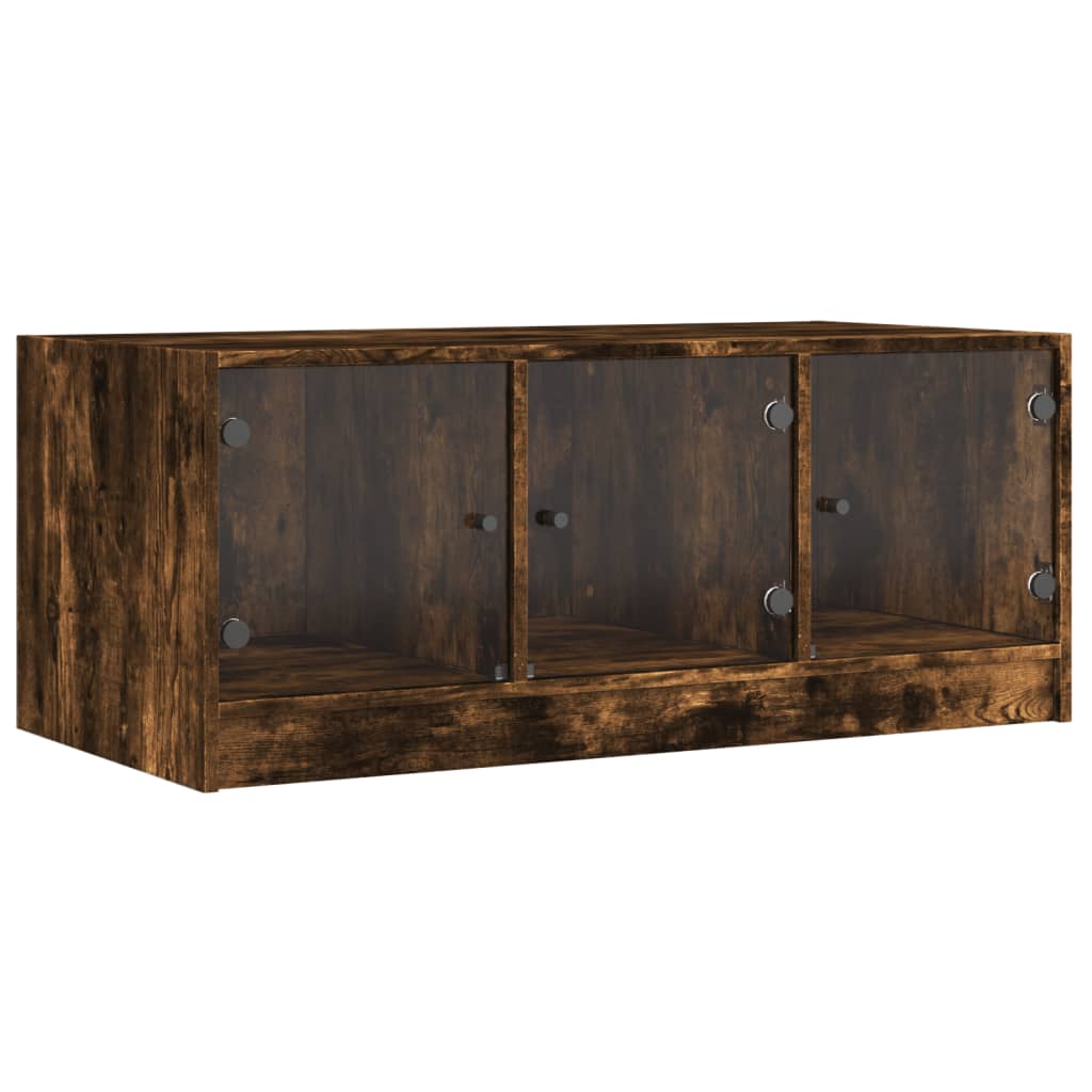 Table basse avec portes vitrées chêne fumé 102x50x42 cm