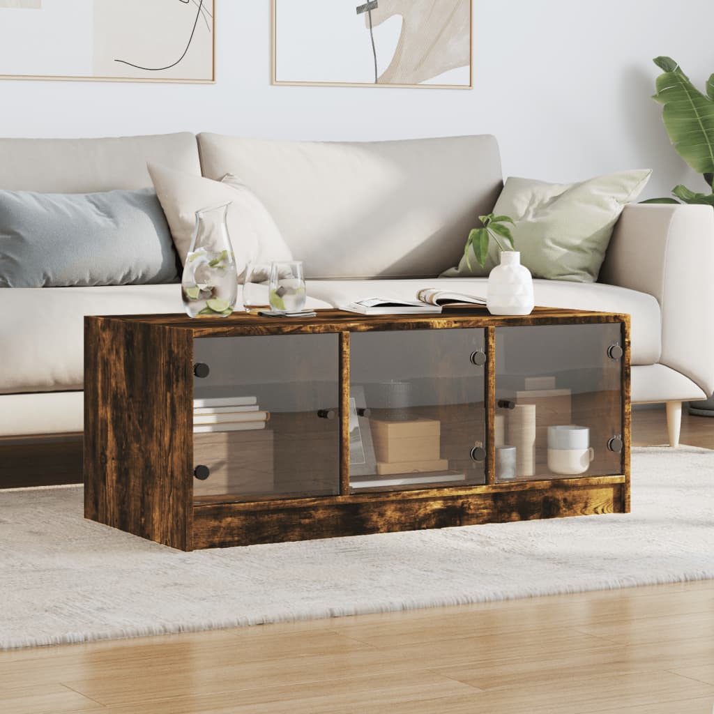 Table basse avec portes vitrées chêne fumé 102x50x42 cm