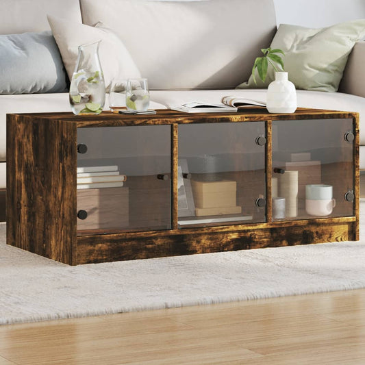 Table basse avec portes vitrées chêne fumé 102x50x42 cm