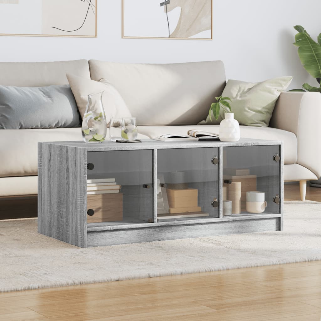 Table basse avec portes en verre Gris Sonoma 102x50x42 cm