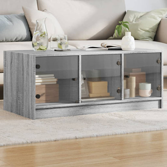 Table basse avec portes en verre Gris Sonoma 102x50x42 cm