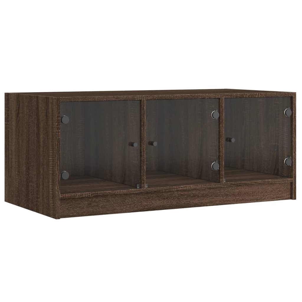Table basse avec portes vitrées aspect chêne marron 102x50x42 cm