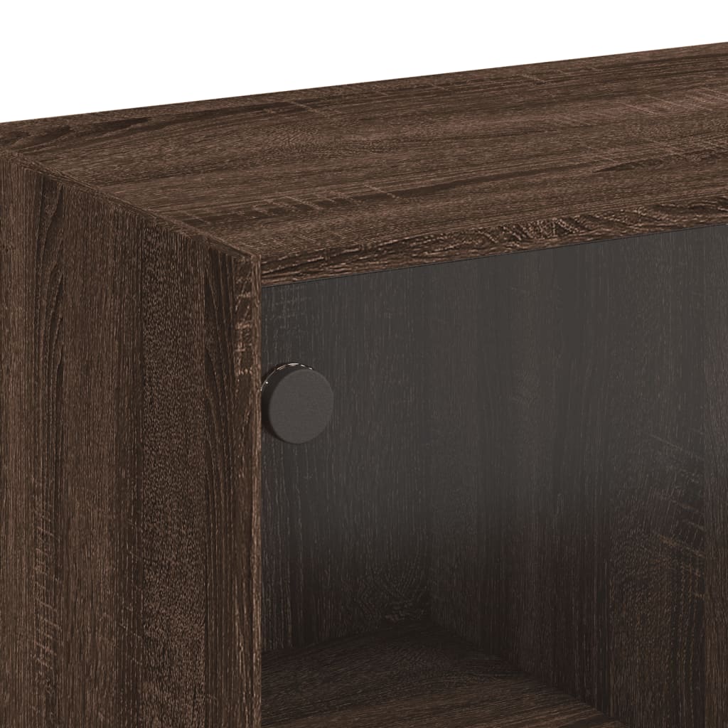 Table basse avec portes vitrées aspect chêne marron 102x50x42 cm