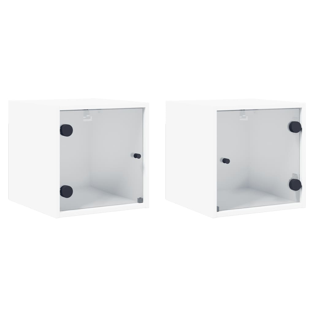 Tables de chevet avec portes vitrées 2 pcs Blanc 35x37x35 cm