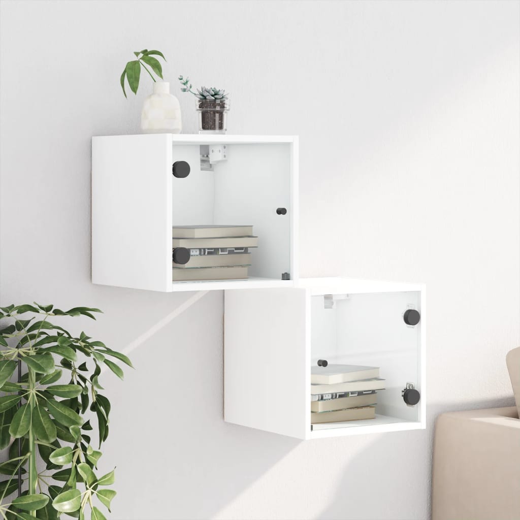 Tables de chevet avec portes vitrées 2 pcs Blanc 35x37x35 cm