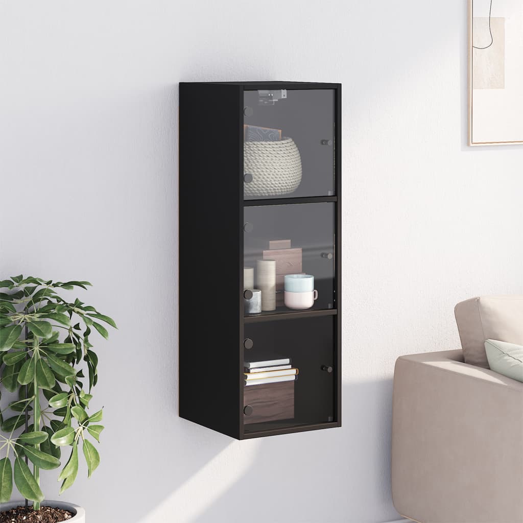 Wandschrank mit Glastüren Schwarz 35x37x100 cm