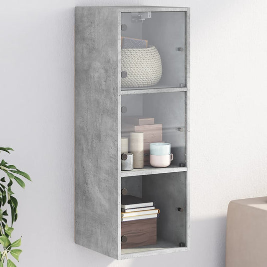 Wandschrank mit Glastüren Betongrau 35x37x100 cm