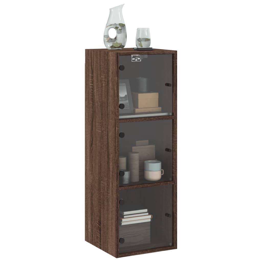 Wandschrank mit Glastüren Braun Eichen-Optik 35x37x100 cm