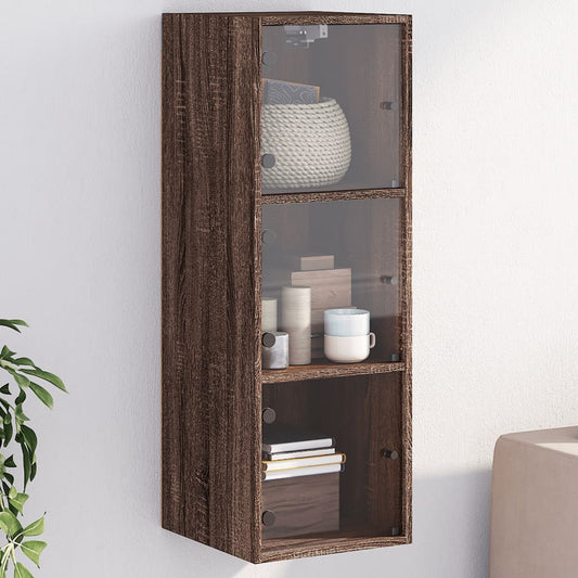 Wandschrank mit Glastüren Braun Eichen-Optik 35x37x100 cm