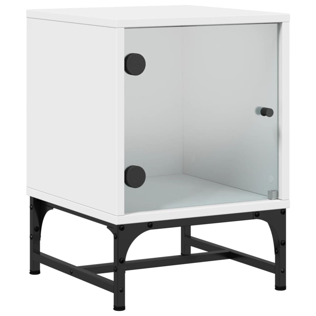Tables de chevet avec portes vitrées 2 pcs Blanc 35x37x50 cm