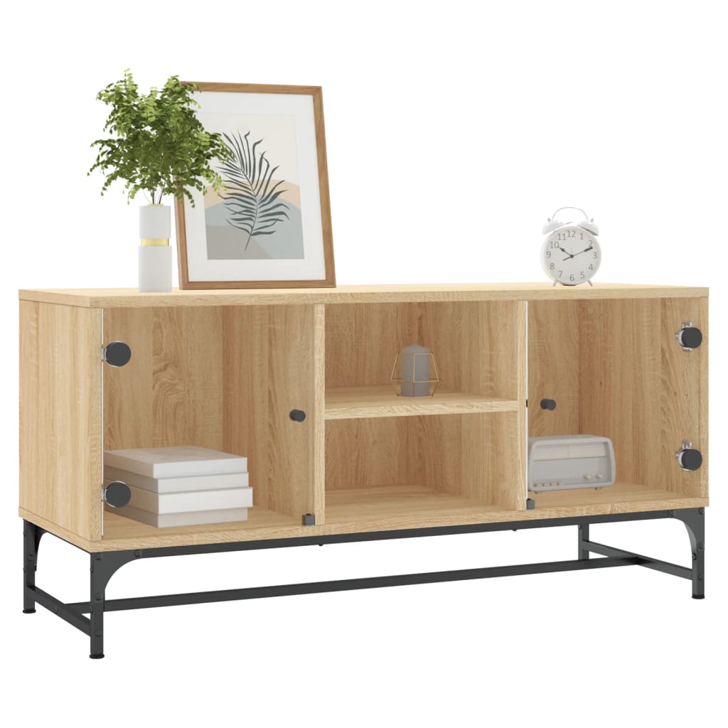 Meuble TV avec portes vitrées Chêne Sonoma 102x37x50 cm