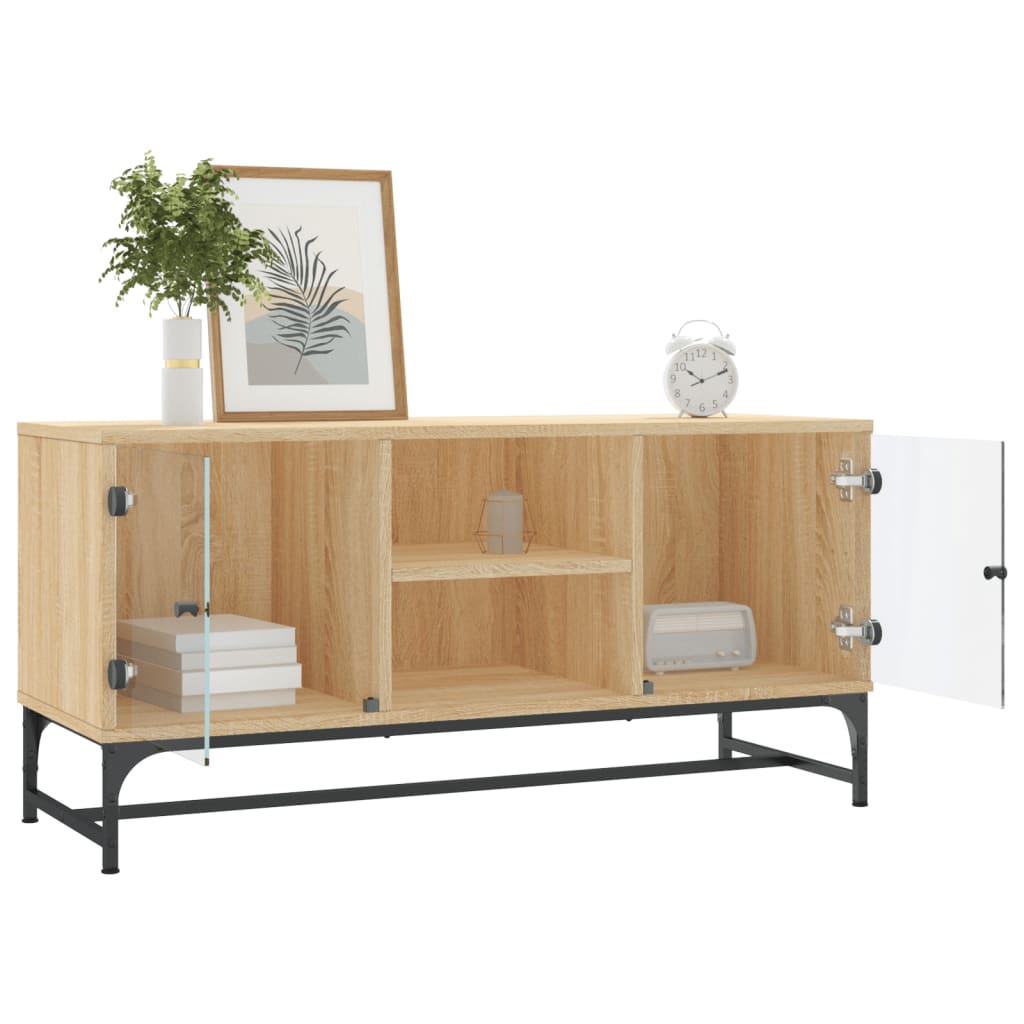 Meuble TV avec portes vitrées Chêne Sonoma 102x37x50 cm