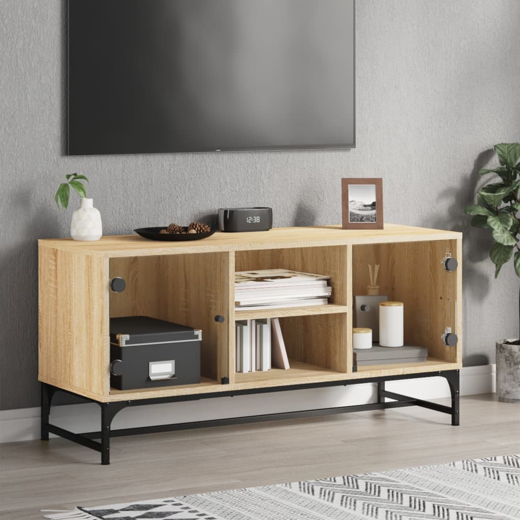 Meuble TV avec portes vitrées Chêne Sonoma 102x37x50 cm