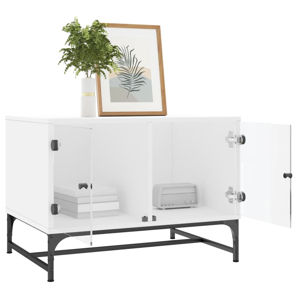 Coffee table with glass doors white 68.5x50x50 cm