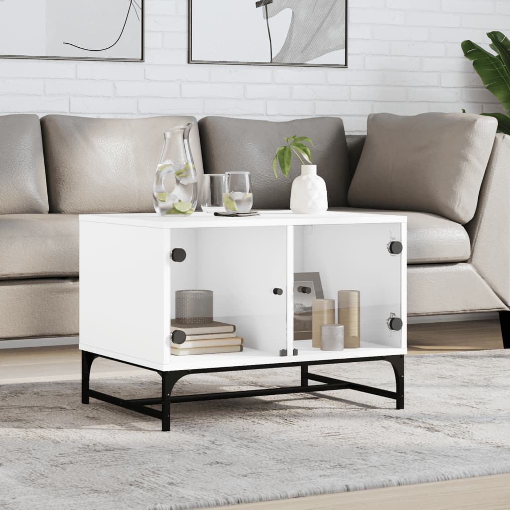 Coffee table with glass doors white 68.5x50x50 cm