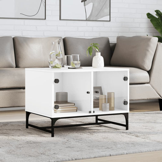 Coffee table with glass doors white 68.5x50x50 cm