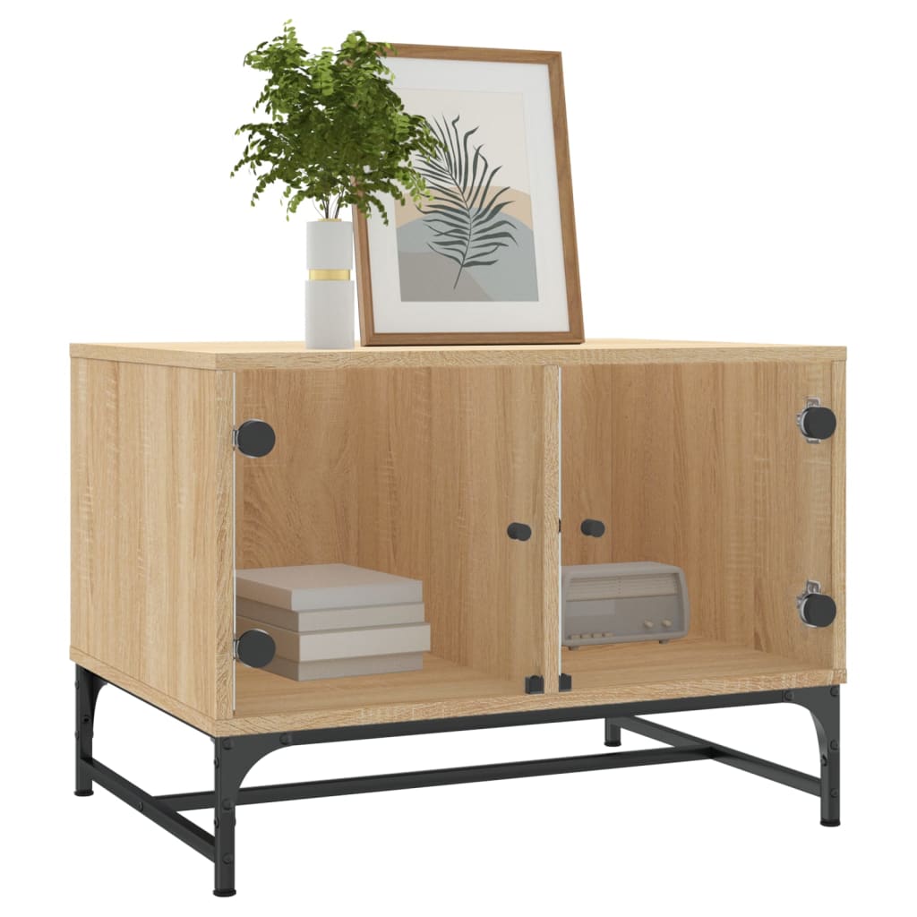 Coffee table with glass doors Sonoma oak 68.5x50x50 cm