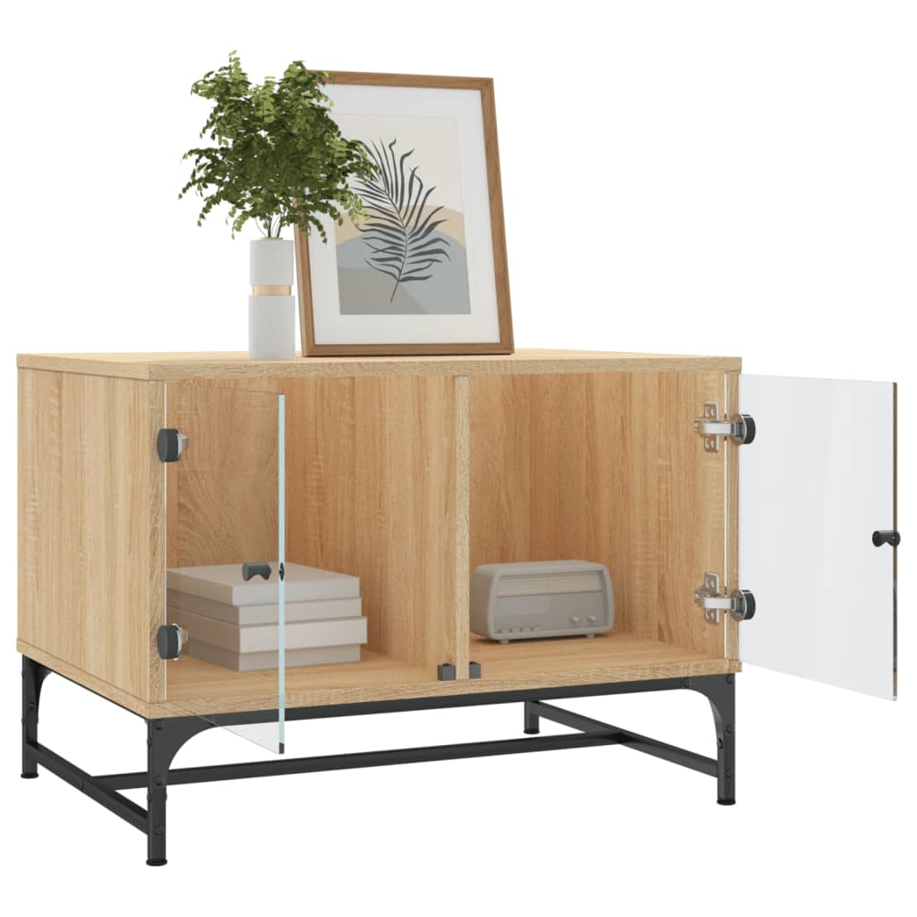 Coffee table with glass doors Sonoma oak 68.5x50x50 cm