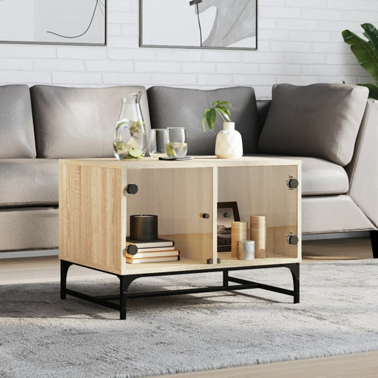 Coffee table with glass doors Sonoma oak 68.5x50x50 cm