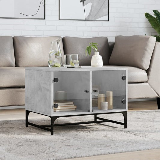 Table basse avec portes vitrées gris béton 68,5x50x50 cm