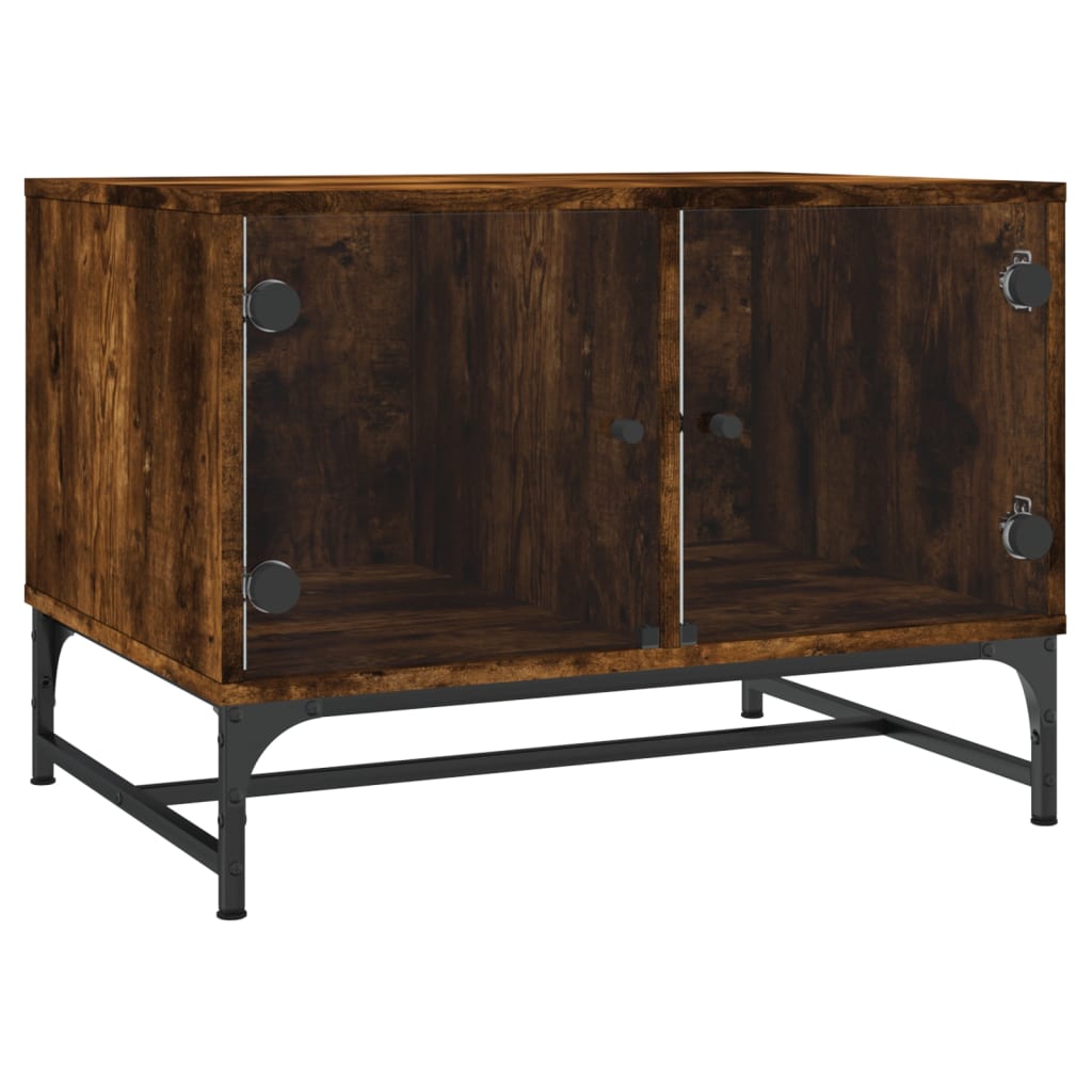 Table basse avec portes vitrées chêne fumé 68,5x50x50 cm