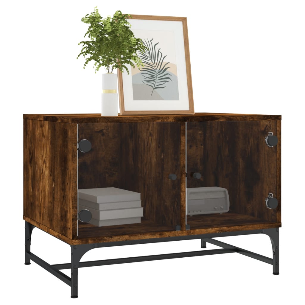 Table basse avec portes vitrées chêne fumé 68,5x50x50 cm