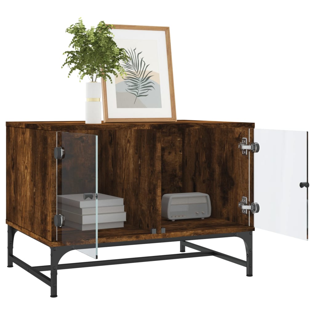 Table basse avec portes vitrées chêne fumé 68,5x50x50 cm