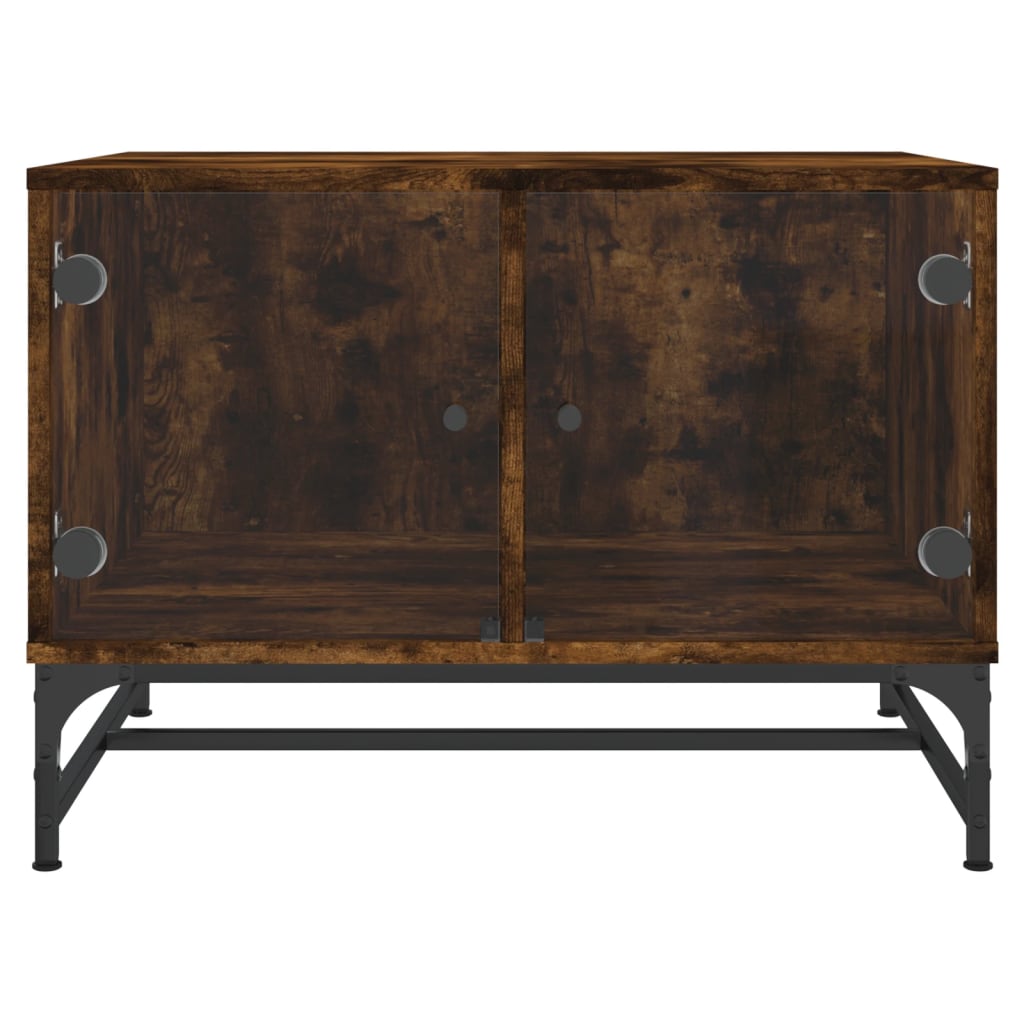 Table basse avec portes vitrées chêne fumé 68,5x50x50 cm