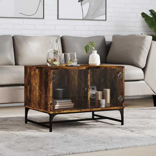 Table basse avec portes vitrées chêne fumé 68,5x50x50 cm