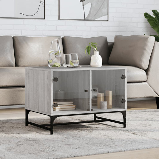 Table basse avec portes en verre Gris Sonoma 68,5x50x50 cm