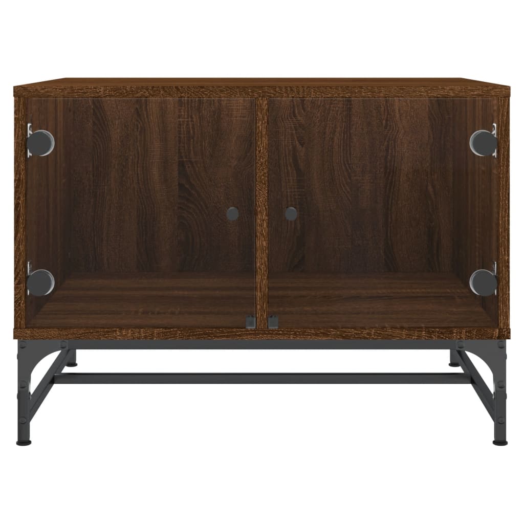 Table basse avec portes vitrées aspect chêne marron 68,5x50x50 cm