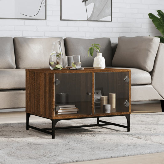 Table basse avec portes vitrées aspect chêne marron 68,5x50x50 cm