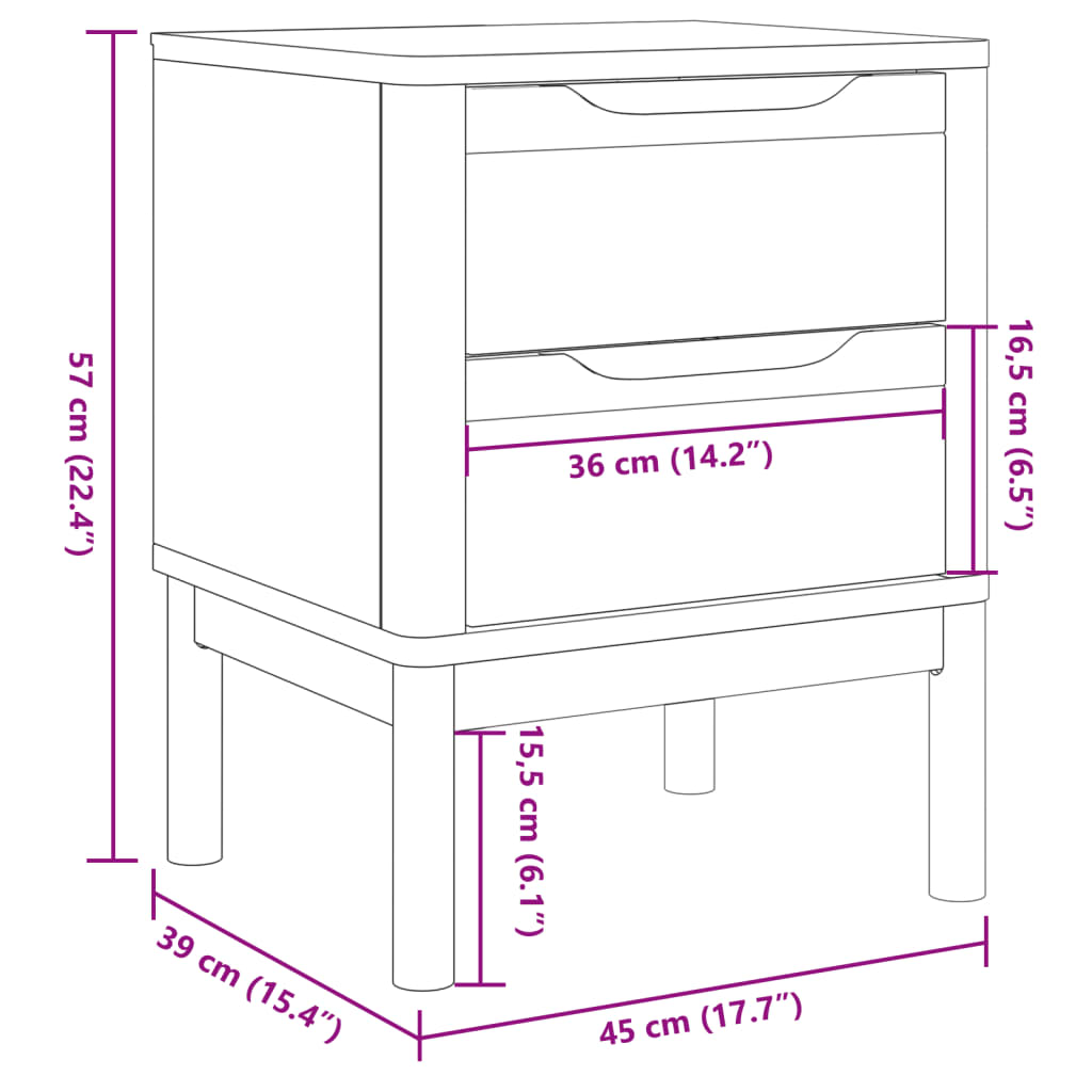 Table de chevet grise 45x39x57 cm en bois de pin massif