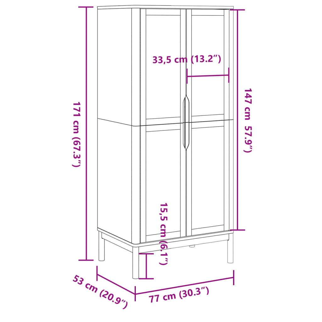 Armoire FLORO marron ciré 77x53x171 cm pin massif