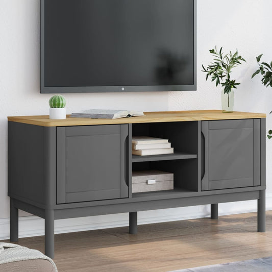 Meuble TV FLORO gris 114x43x55 cm en bois de pin massif