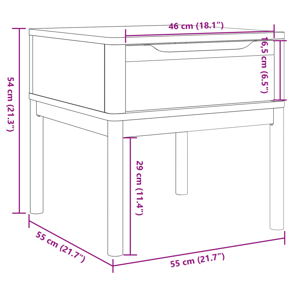 Lampentisch FLORO Weiß 55x55x54 cm Massivholz Kiefer