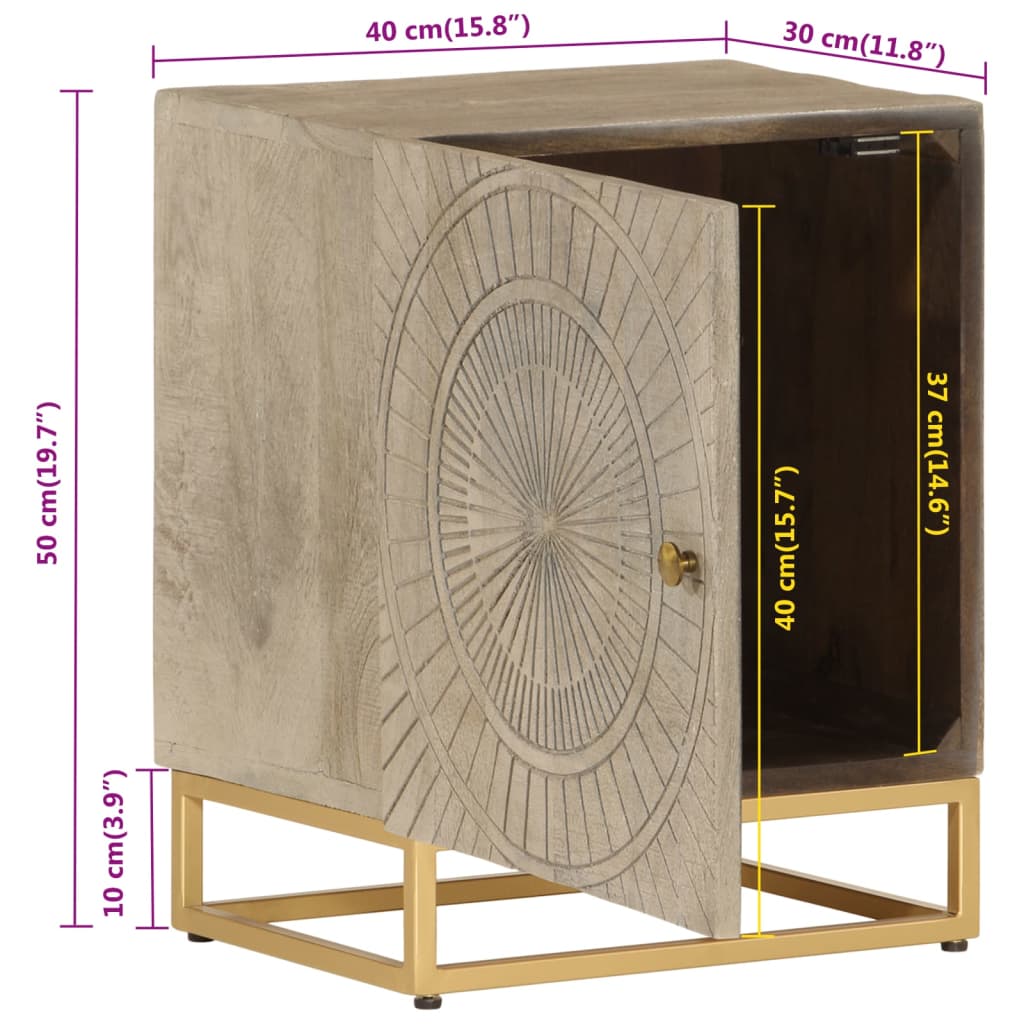 Table de chevet 40x30x50 cm en manguier massif et fer