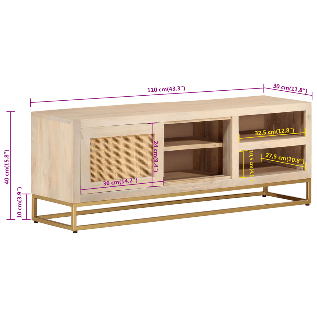 Meuble TV 110x30x40 cm en manguier massif et fer