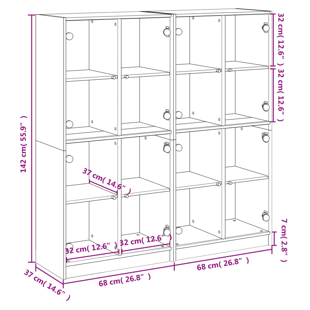 Bücherschrank mit Türen Grau Sonoma 136x37x142 cm Holzwerkstoff