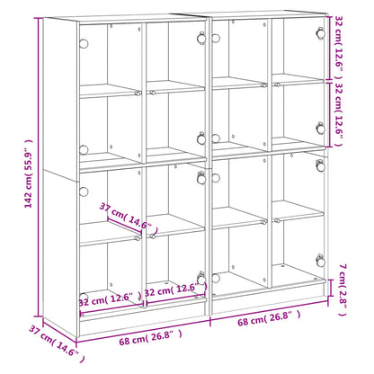 Bücherschrank mit Türen Grau Sonoma 136x37x142 cm Holzwerkstoff