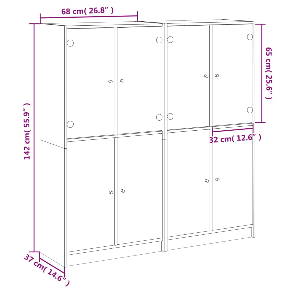 Bücherschrank mit Türen Betongrau 136x37x142 cm Holzwerkstoff