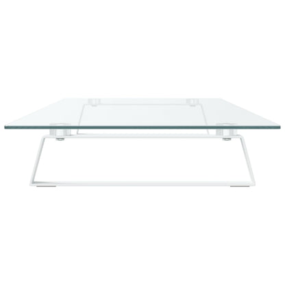 Monitorständer Weiß 100x35x8 cm Hartglas und Metall