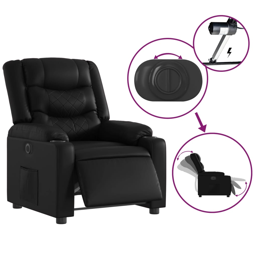 Electric recliner chair black imitation leather